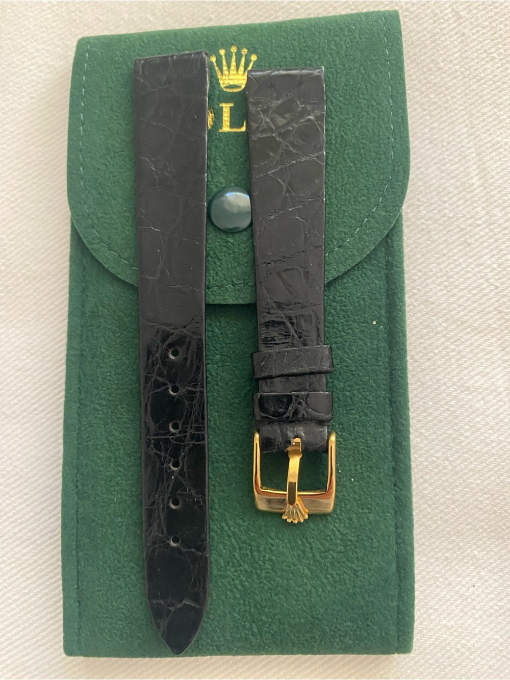 Vintage Rolex Black Crocodile Leather Watch Strap with Gold Buckle 16mm - Picture 4 of 7